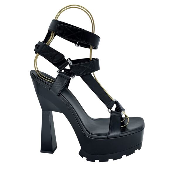 VERSACE Platform Sandals Zoccolo Vitellino T140 EU 40 US 10 Black Leather Heels - Picture 1 of 14